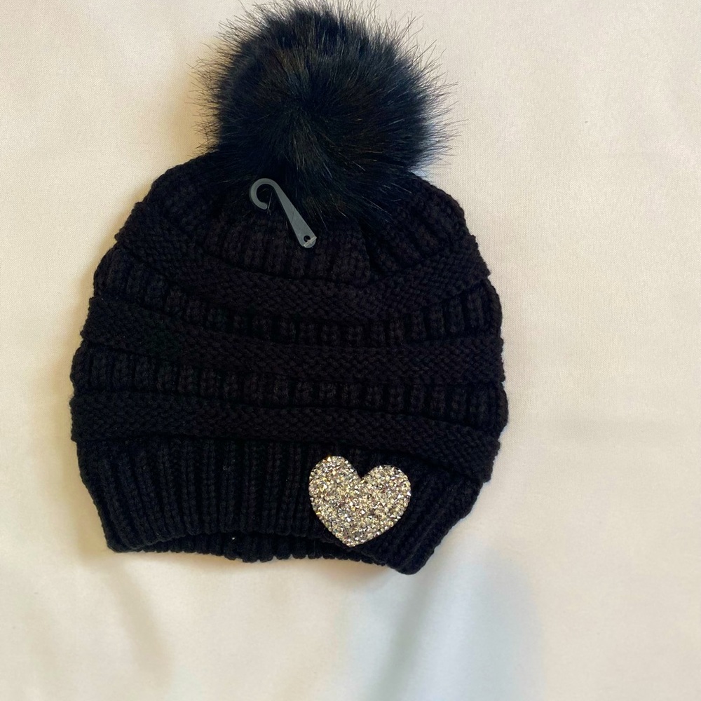 Women’s Upcycled Fur Pom Pom  Beanie Knit Skull Hat